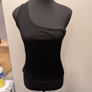 SHEIN Black Asymmetrical Ribbed Tank Top